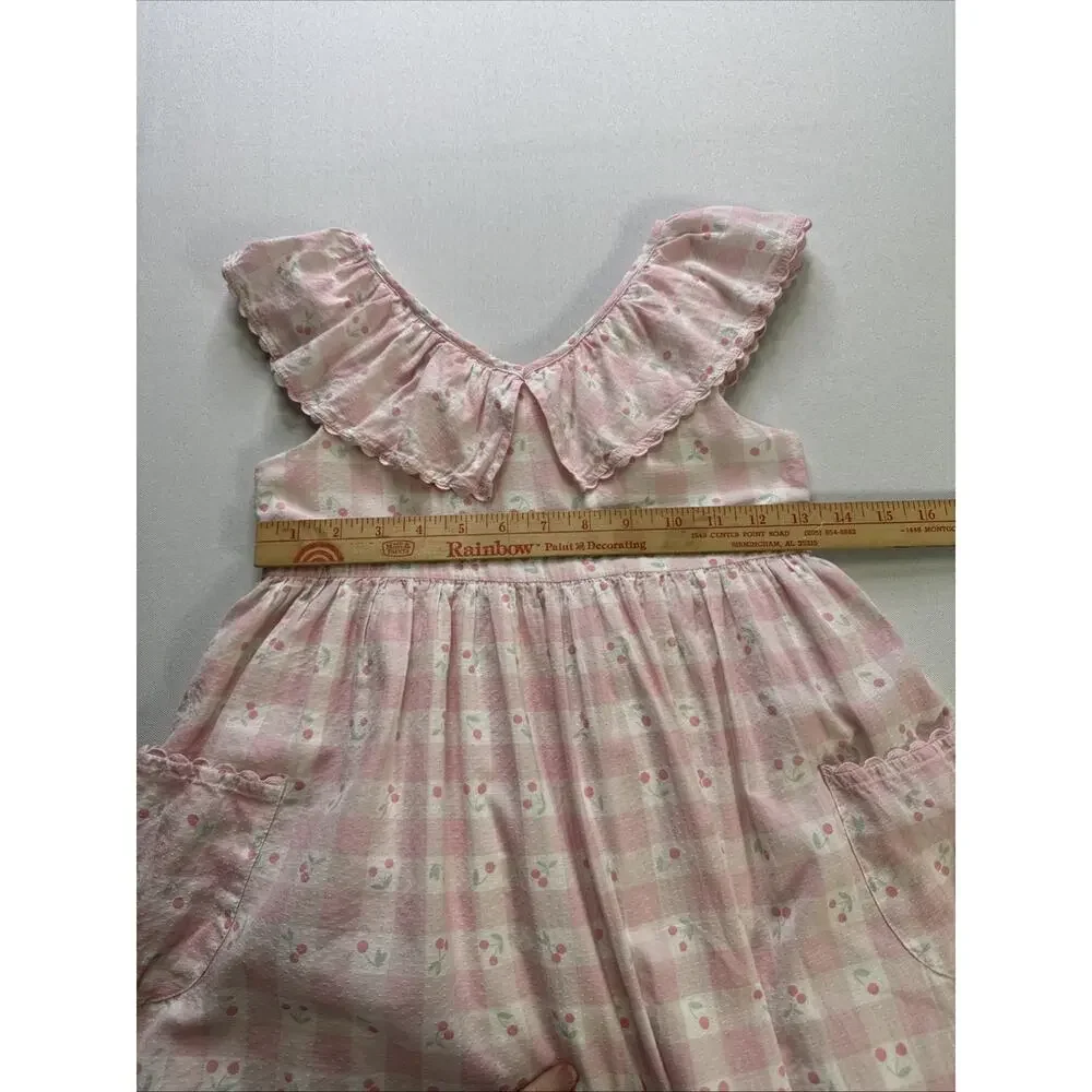 Catherine Malandrino Girls Size 8 Pink Gingham Cherry Dress Ruffle Cottagecore